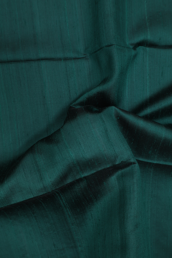 Raw Silk Saree In Plain Forest Green With Contrast Border