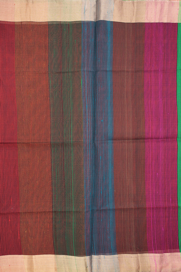 Raw Silk Saree In Plain Green With Bavanchi Border