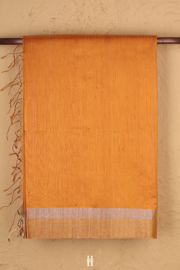 Raw Silk Saree In Plain Honey Orange With Zari Border