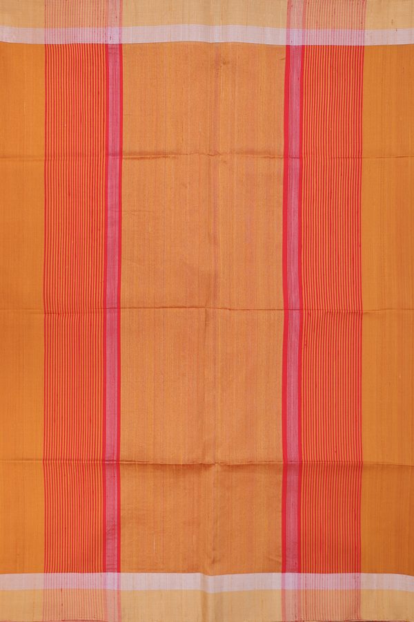 Raw Silk Saree In Plain Honey Orange With Zari Border