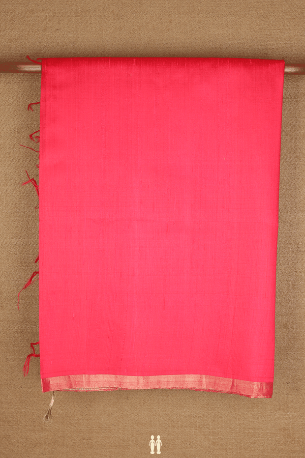 Raw Silk Saree In Plain Hot Red With Bavanchi Border