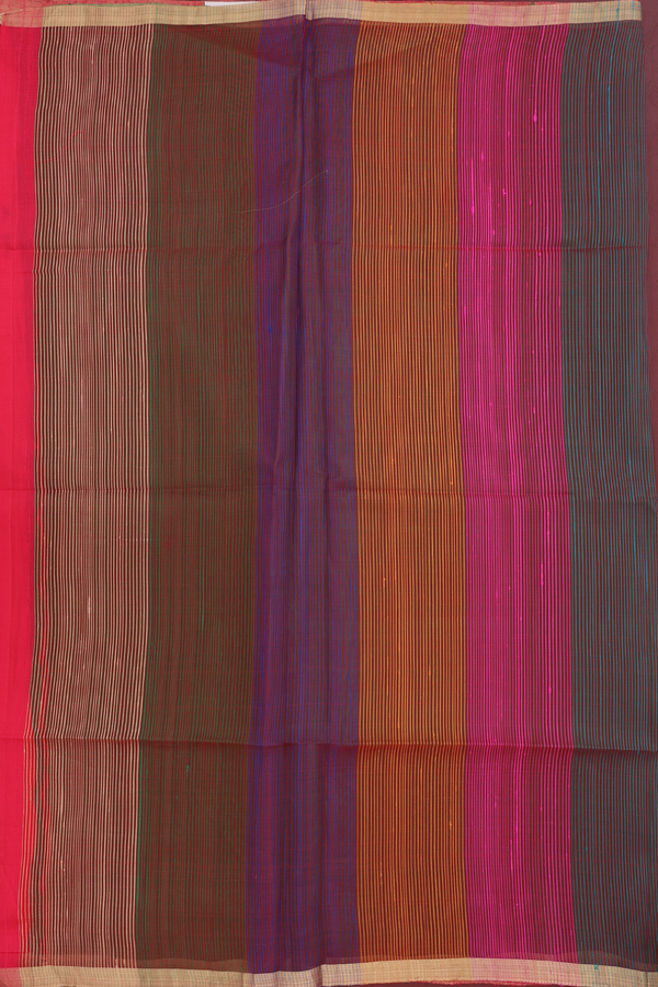 Raw Silk Saree In Plain Hot Red With Bavanchi Border