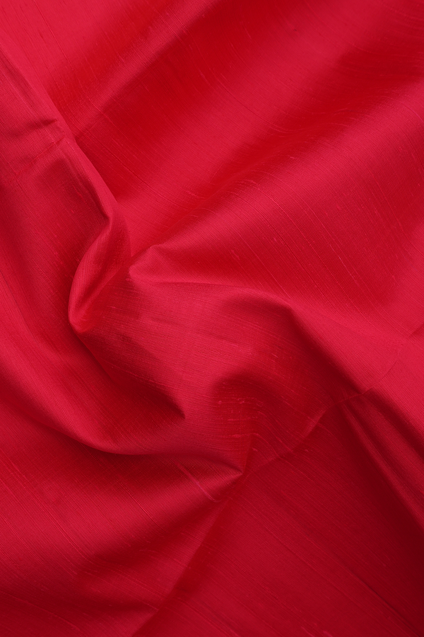 Raw Silk Saree In Plain Hot Red With Bavanchi Border