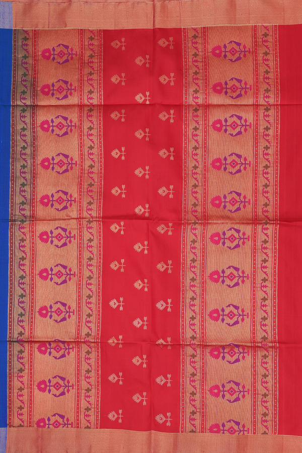Raw Silk Saree In Plain Indigo Blue With Bavanchi Border