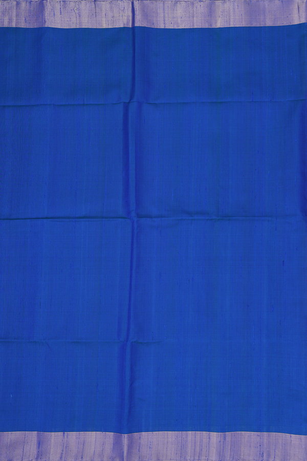 Raw Silk Saree In Plain Indigo Blue With Bavanchi Border