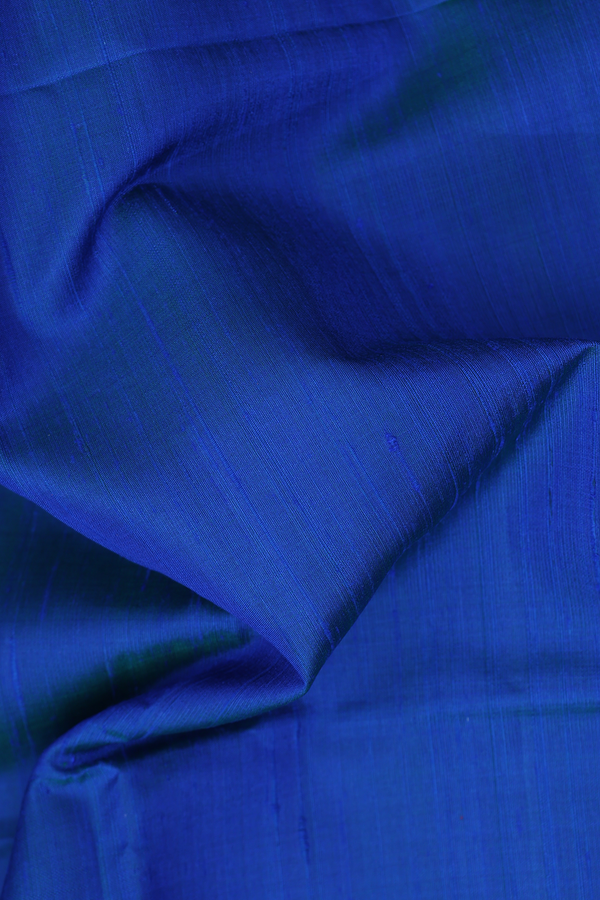 Raw Silk Saree In Plain Indigo Blue With Bavanchi Border