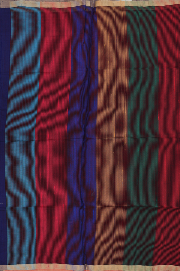 Raw Silk Saree In Plain Navy Blue With Zari Border