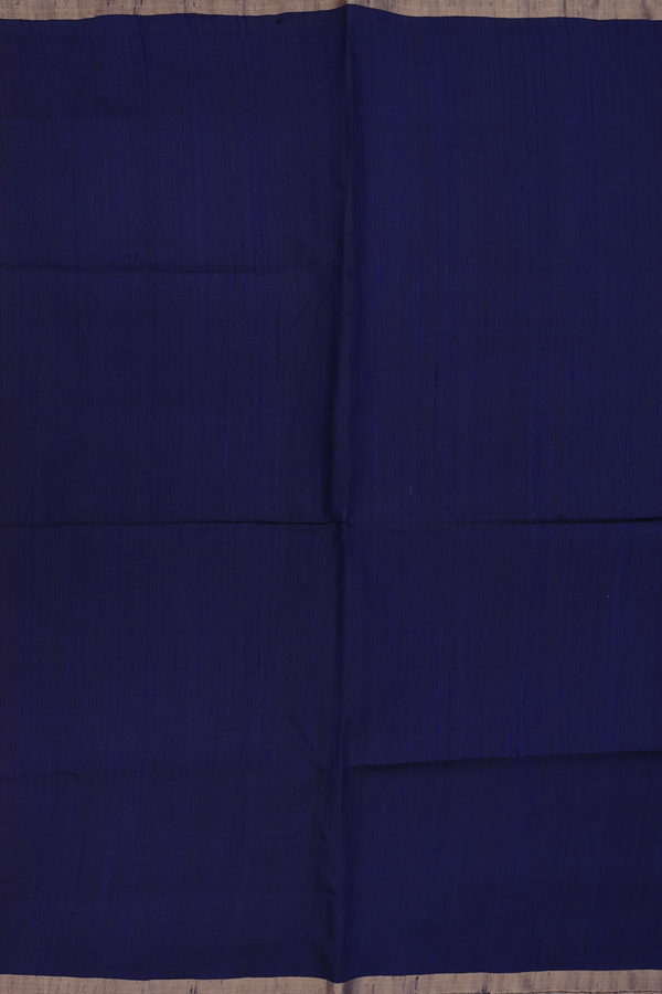 Raw Silk Saree In Plain Navy Blue With Zari Border