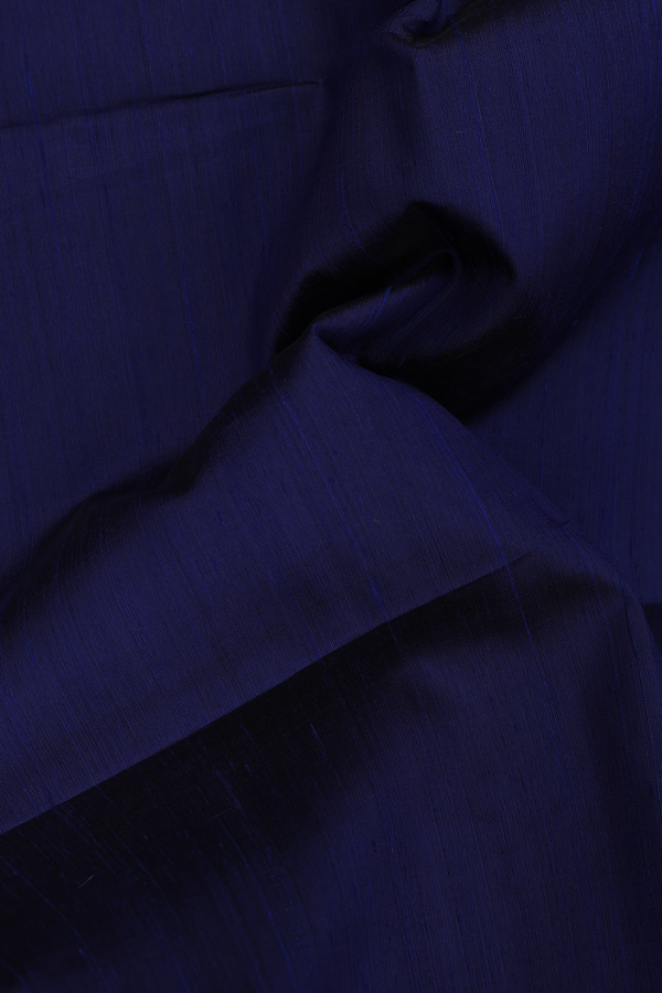 Raw Silk Saree In Plain Navy Blue With Zari Border
