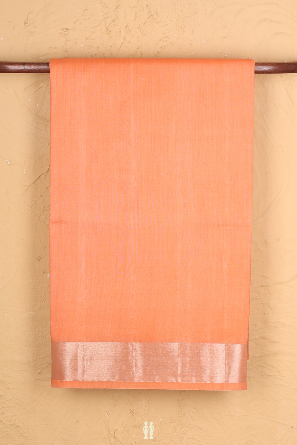 Raw Silk Saree In Plain Orange With Zari Border