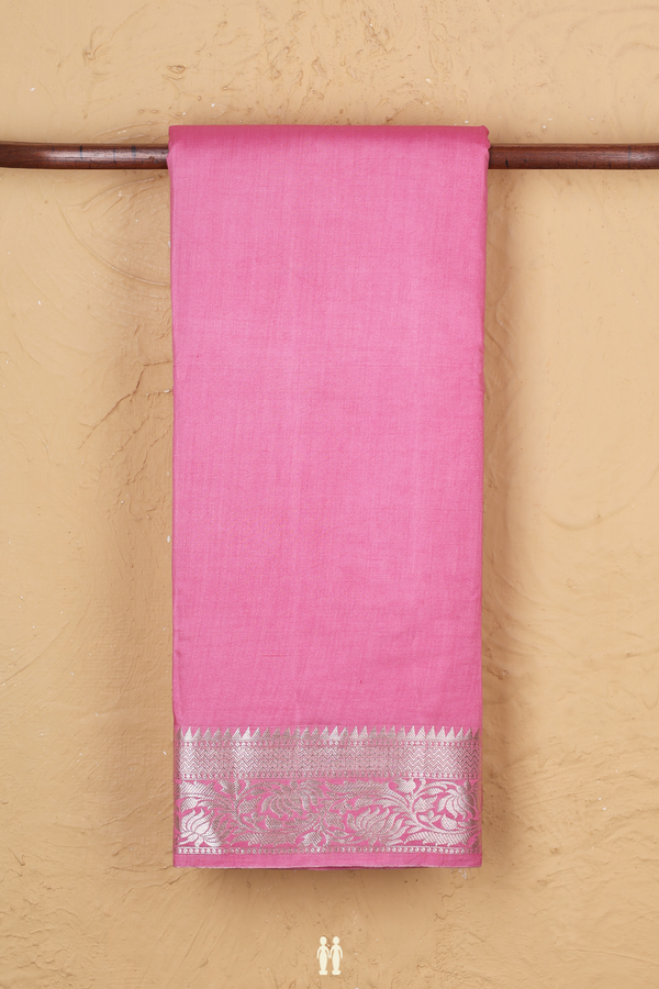 Raw Silk Saree In Plain Orchid Pink With Floral Border