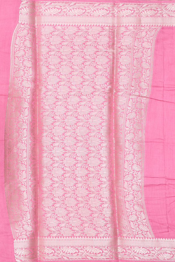 Raw Silk Saree In Plain Orchid Pink With Floral Border