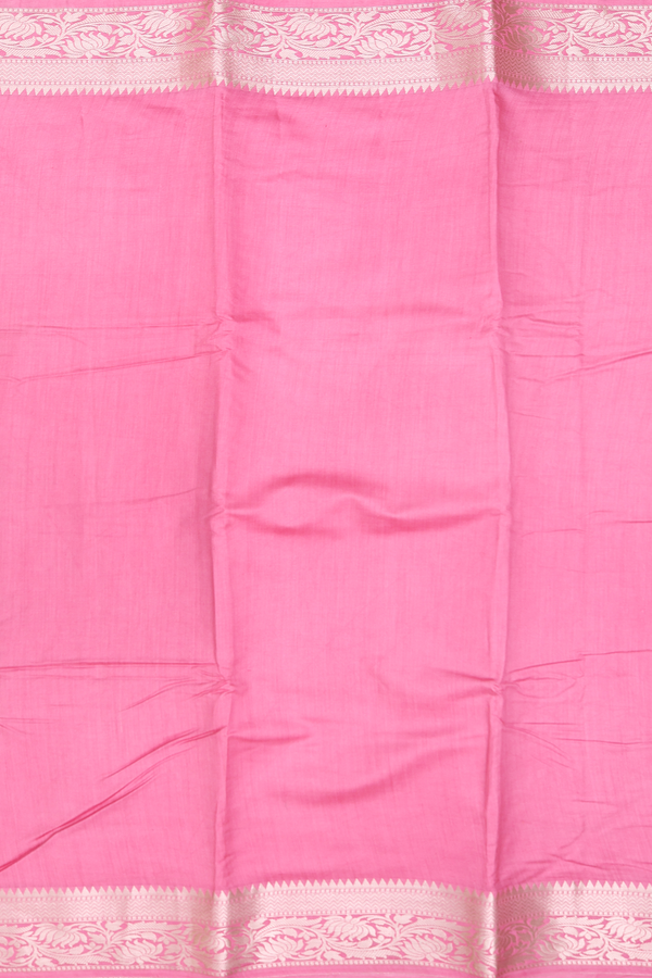 Raw Silk Saree In Plain Orchid Pink With Floral Border