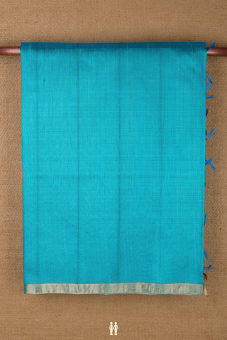Raw Silk Saree In Plain Peacock Blue With Bavanchi Border