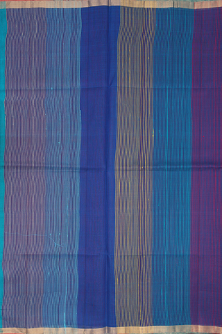 Raw Silk Saree In Plain Peacock Blue With Bavanchi Border