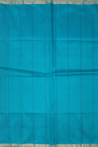 Raw Silk Saree In Plain Peacock Blue With Bavanchi Border