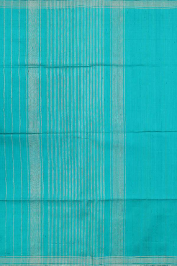 Raw Silk Saree In Plain Peacock Green With Bavanchi Border