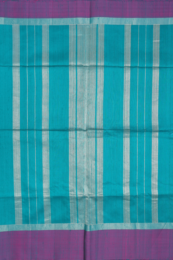 Raw Silk Saree In Plain Peacock Green With Contrast Border