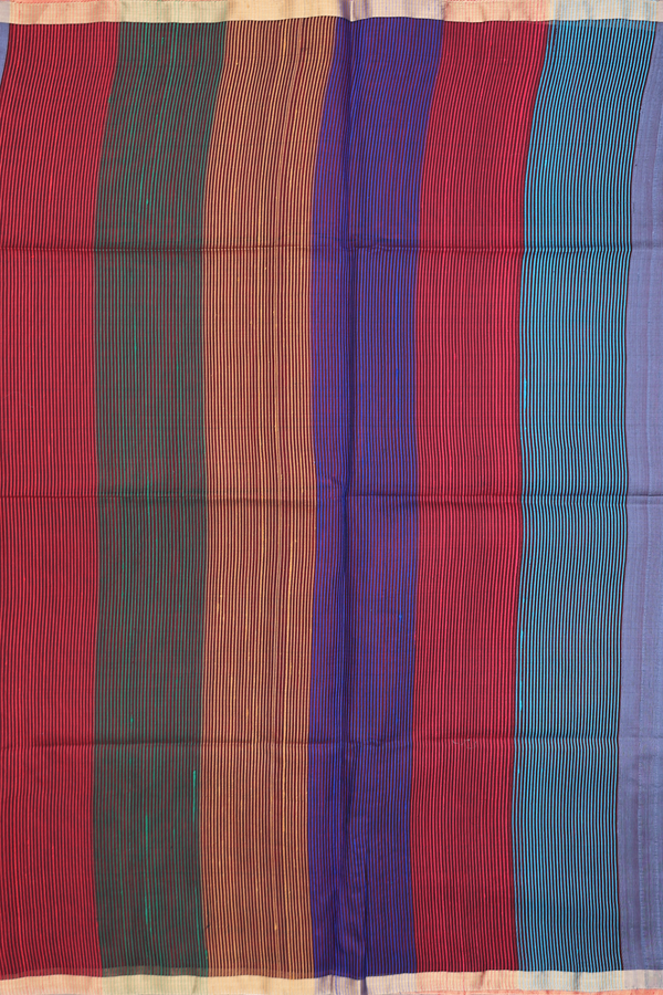 Raw Silk Saree In Plain Pigeon Blue With Bavanchi Border