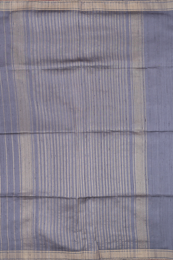 Raw Silk Saree In Plain Pigeon Blue With Bavanchi Border