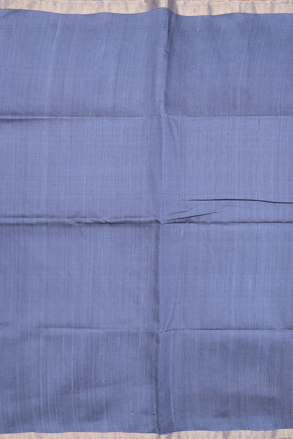 Raw Silk Saree In Plain Pigeon Blue With Bavanchi Border