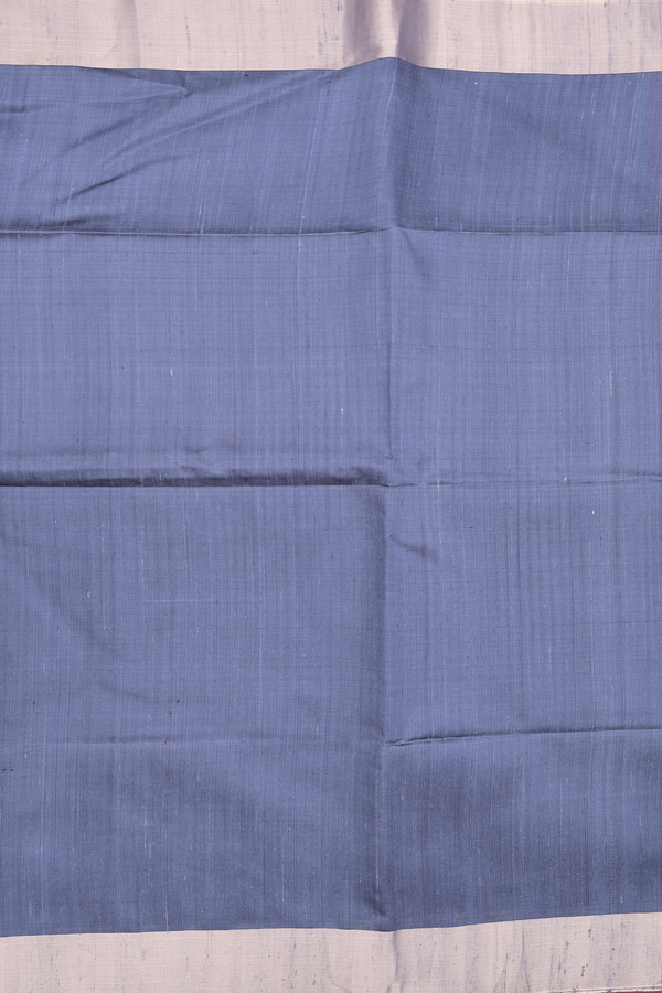 Raw Silk Saree In Plain Pigeon Blue With Bavanchi Border