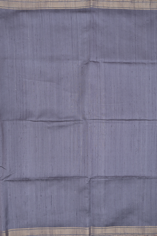 Raw Silk Saree In Plain Pigeon Blue With Bavanchi Border