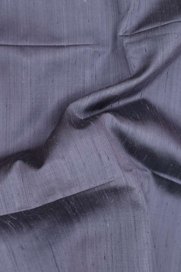 Raw Silk Saree In Plain Pigeon Blue With Bavanchi Border
