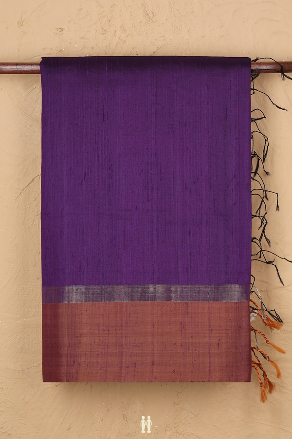 Raw Silk Saree In Plain Purple With Contrast Border