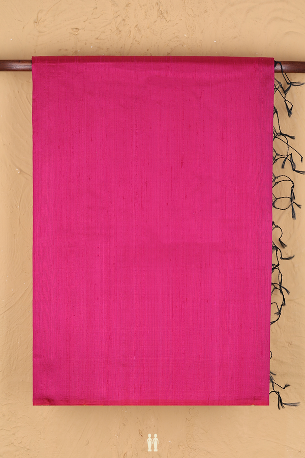 Raw Silk Saree In Plain Rani Pink With Contrast Pallu