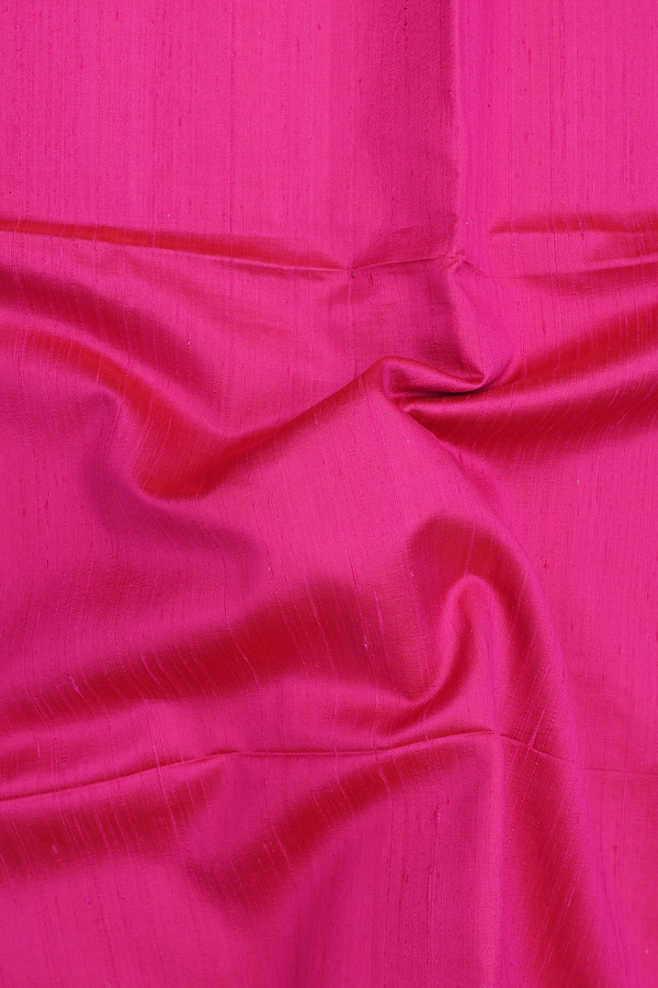 Raw Silk Saree In Plain Rani Pink With Contrast Pallu