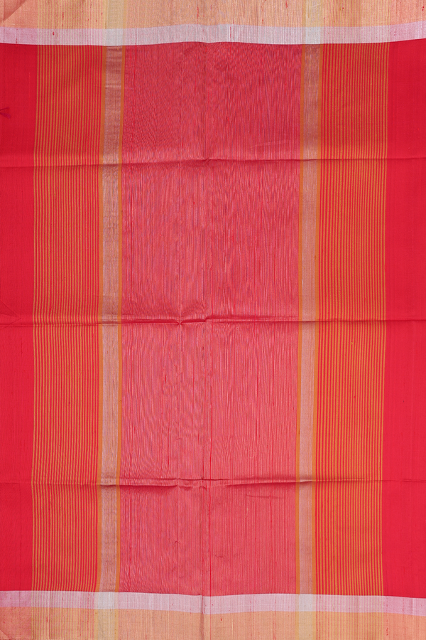 Raw Silk Saree In Plain Red With Bavanchi Border