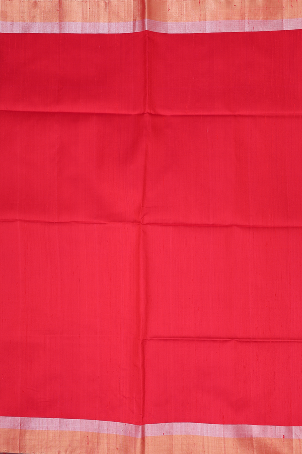 Raw Silk Saree In Plain Red With Bavanchi Border