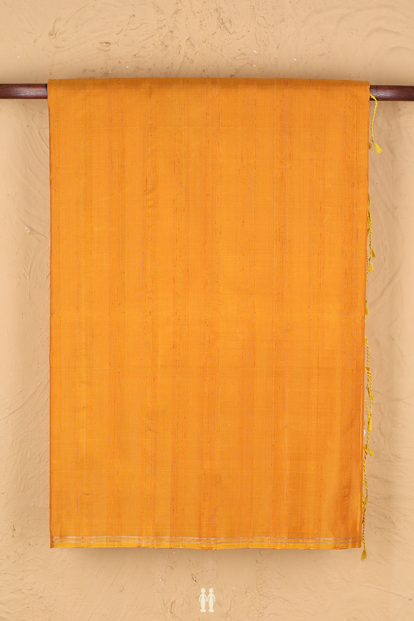 Raw Silk Saree In Plain Royal Orange With Stripes Border