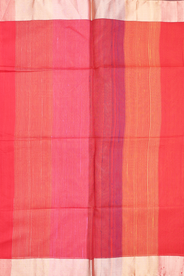 Raw Silk Saree In Plain Scarlet Red With Bavanchi Border