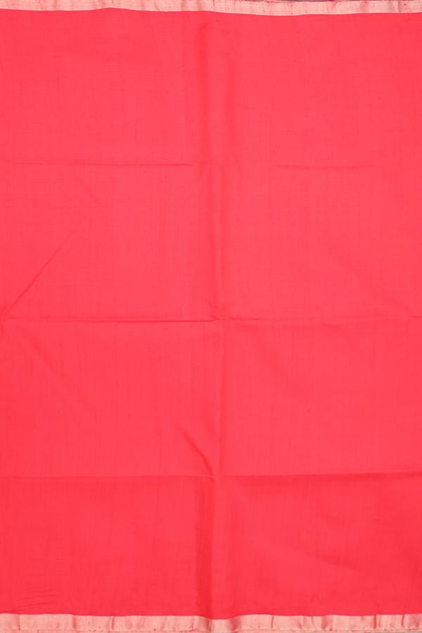 Raw Silk Saree In Plain Scarlet Red With Bavanchi Border