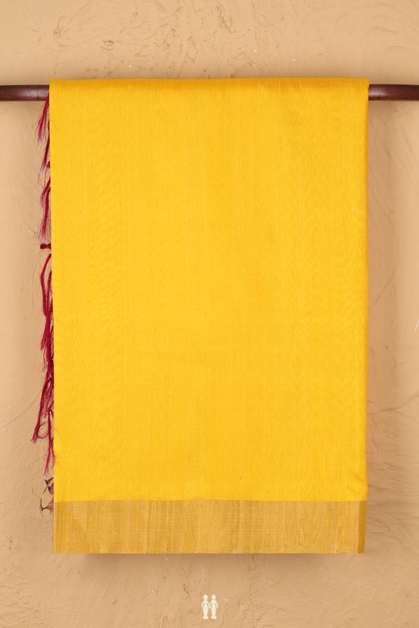 Raw Silk Saree In Plain Yellow With Bavanchi Border