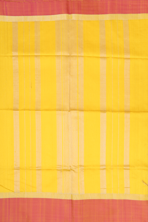 Raw Silk Saree In Plain Yellow With Contrast Border