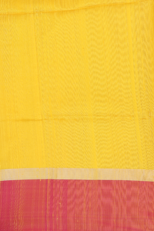 Raw Silk Saree In Plain Yellow With Contrast Border