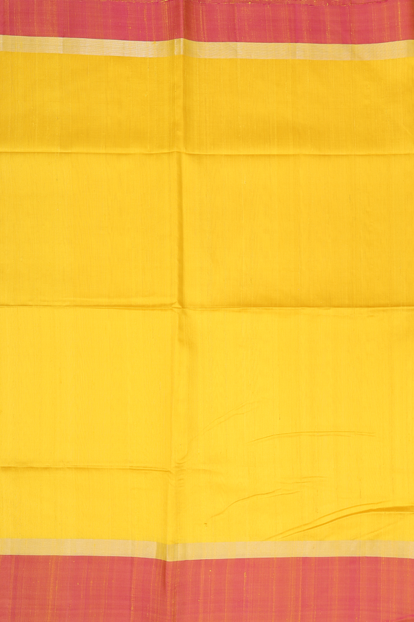 Raw Silk Saree In Plain Yellow With Contrast Border