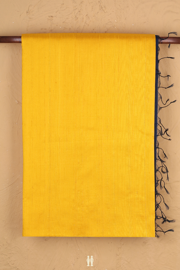 Raw Silk Saree In Plain Yellow With Multicolor Pallu