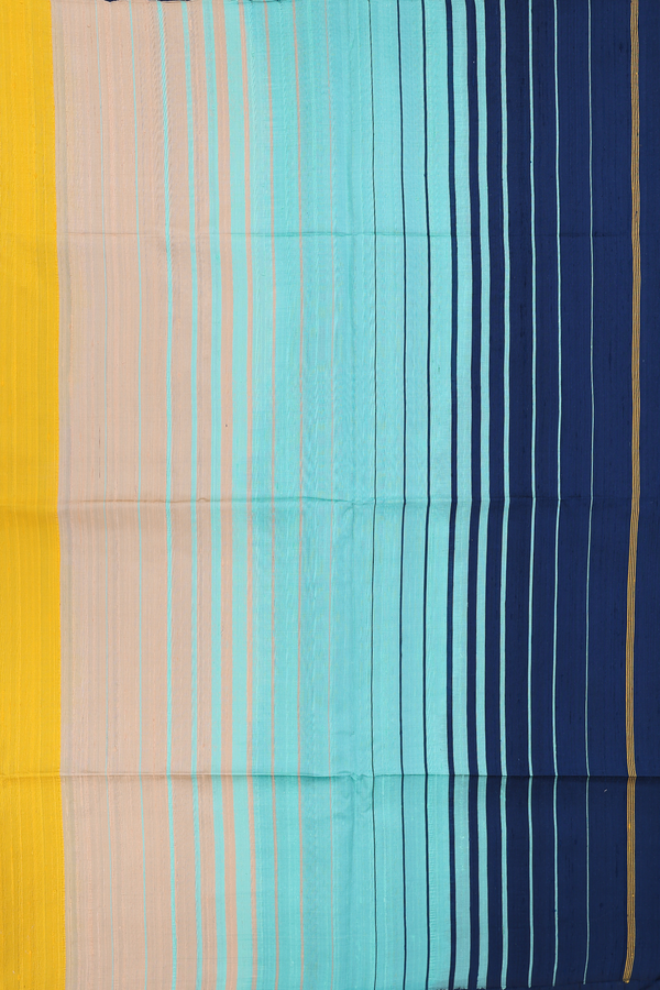 Raw Silk Saree In Plain Yellow With Multicolor Pallu