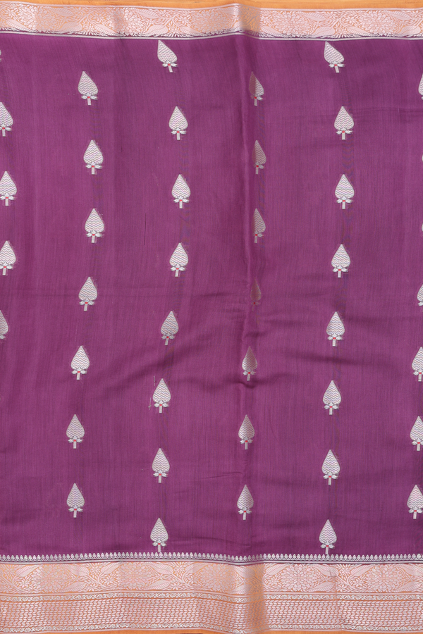 Raw Silk Saree In Plum Brown With Floral Buttas