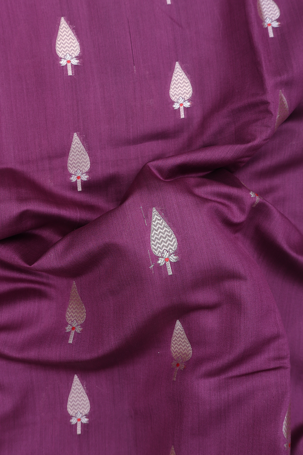 Raw Silk Saree In Plum Brown With Floral Buttas