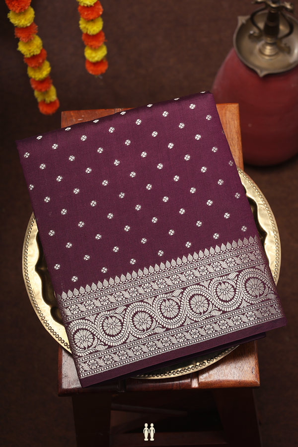 Raw Silk Saree In Plum Purple With Floral Buttis