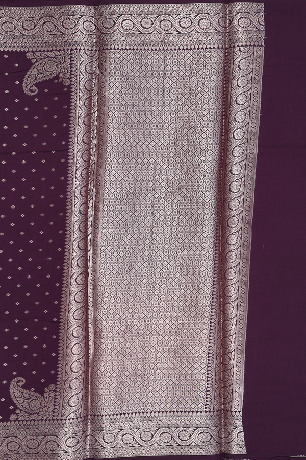 Raw Silk Saree In Plum Purple With Floral Buttis