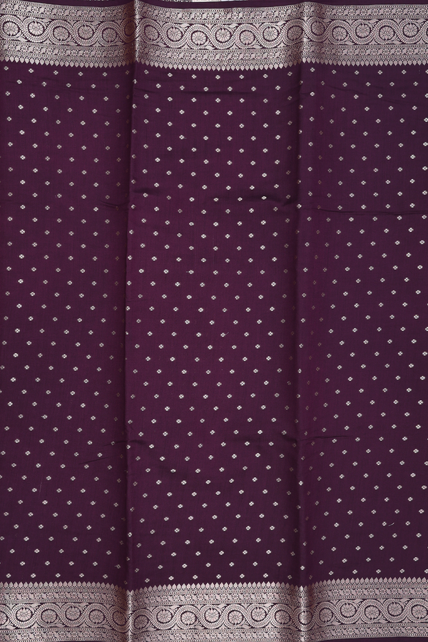 Raw Silk Saree In Plum Purple With Floral Buttis