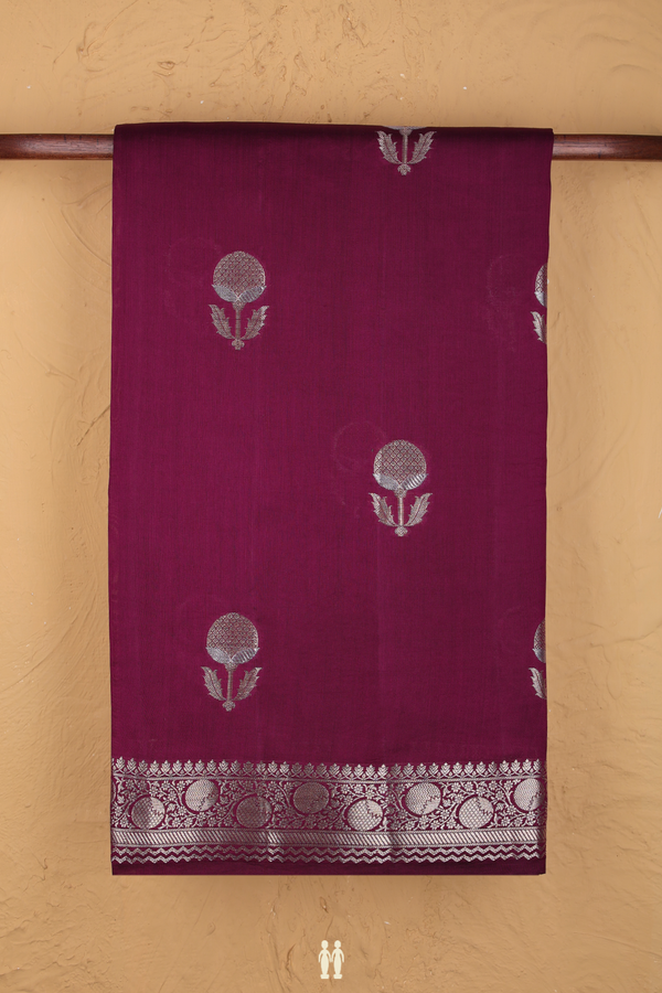 Raw Silk Saree In Plum Purple With Floral Motifs