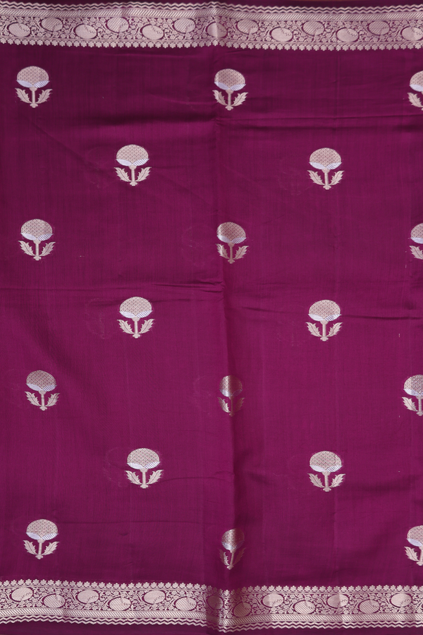 Raw Silk Saree In Plum Purple With Floral Motifs