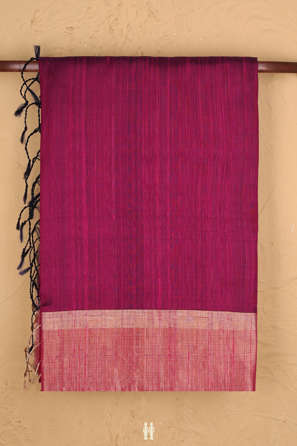 Raw Silk Saree In Plum Purple With Zari Border